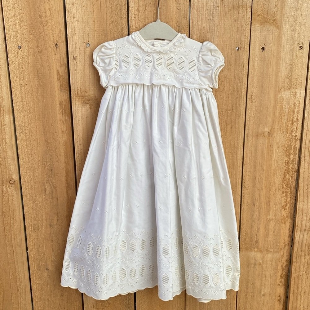 Vtg MCM Marshall Fields Baptism Gown 100% Swiss Cotton Eyelet Trim Puff Sleeve
